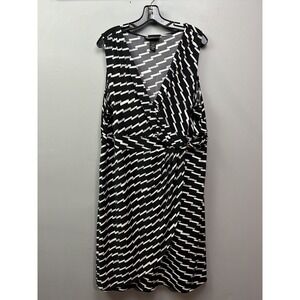 Lane Bryant Dress Womens 18/20 Black White Belted Stretch Sleeveless Wrap Plus